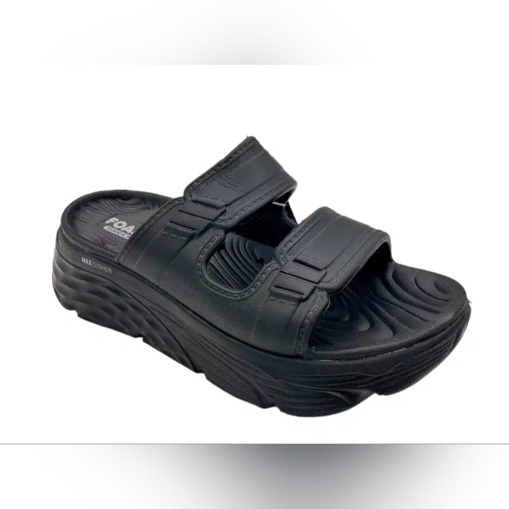 New Skechers Women's Max Cushioning Incite Sandals Black Foamies Size 9 Slides